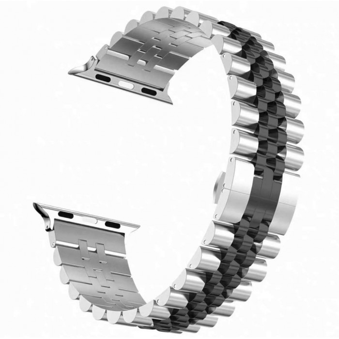 Стальний браслет Braslet Rolex для Apple Watch (42mm, 44mm, 45mm, 46mm, 49mm Black + Silver)
